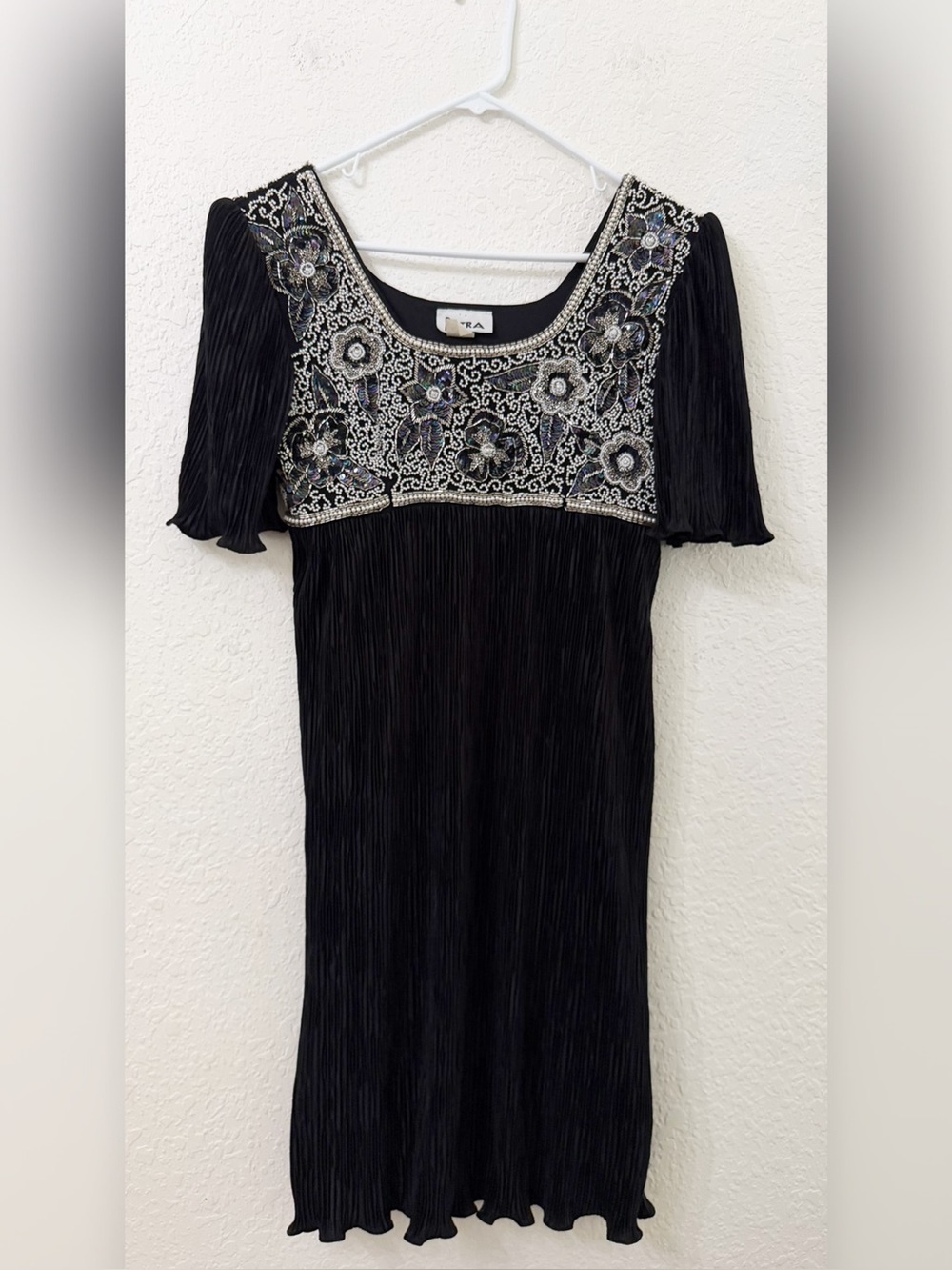 Vintage Patra Beaded Sequin Short Sleeve Midi Evening Party Cocktail Dress - 6